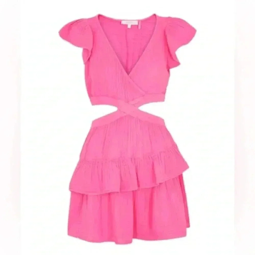 LoveShackFancy Audrina hot pink cut out dress